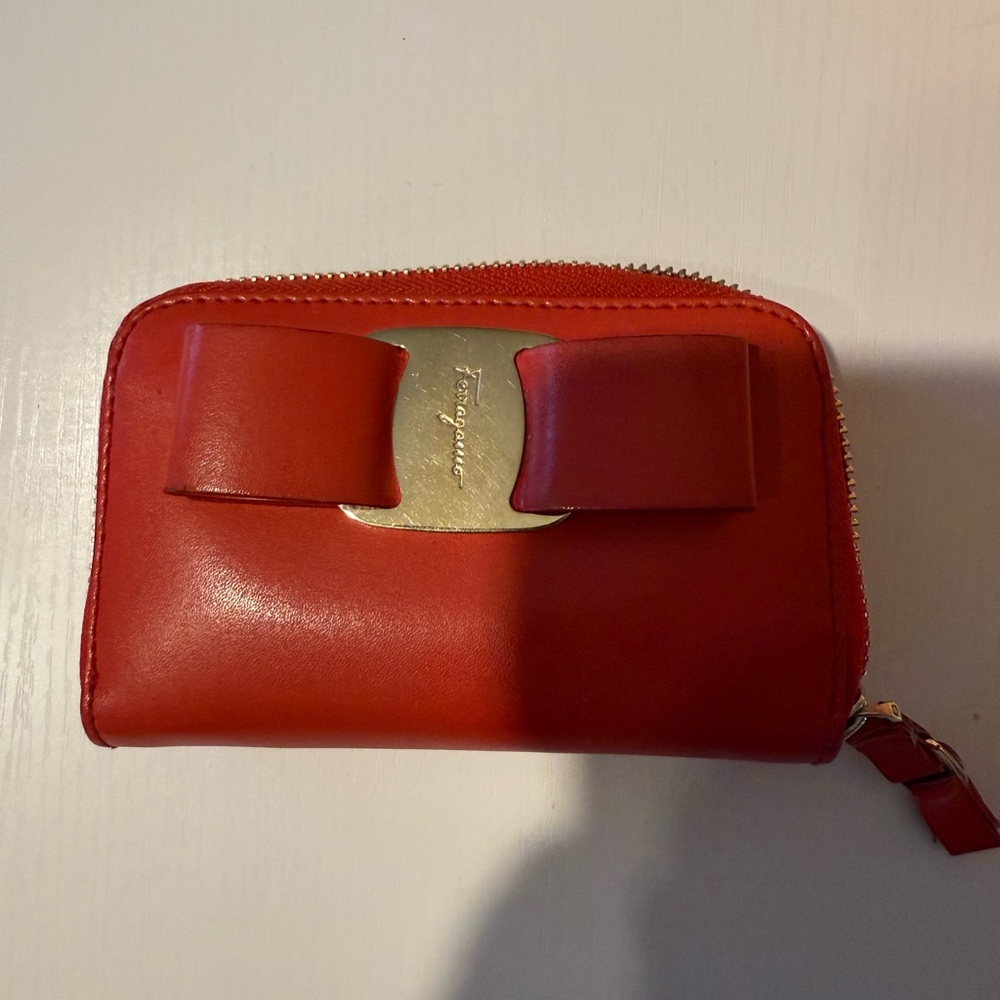 Salvatore Ferragamo Red Wallet with Gold Accents